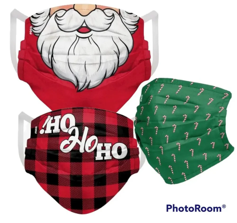 Holiday Christmas Santa Candy Cane Checkered Pleated Face Cover Mask SET (4) NWT
